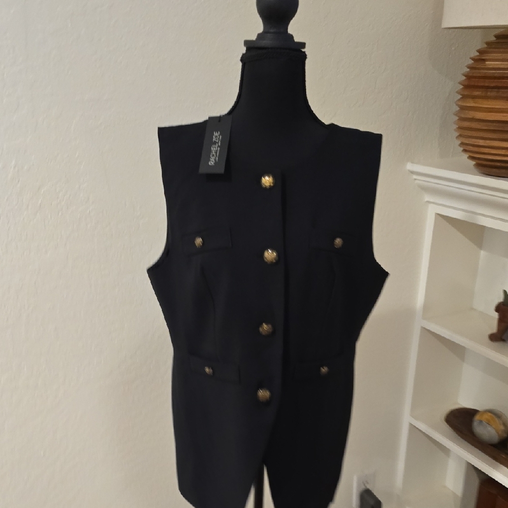 Rachel Zoe Black Vest with Gold Buttons